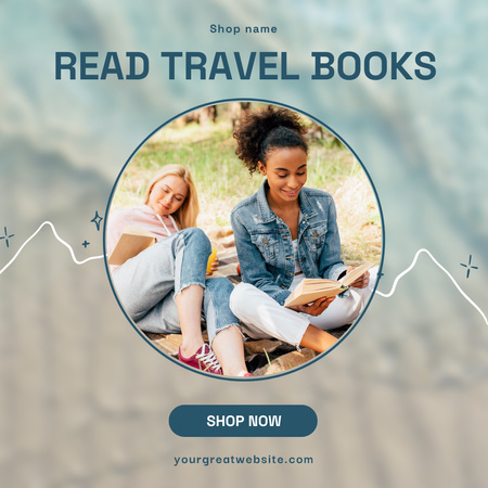 Travel Books Sale Ad with Friends Reading in Nature Instagram Design Template