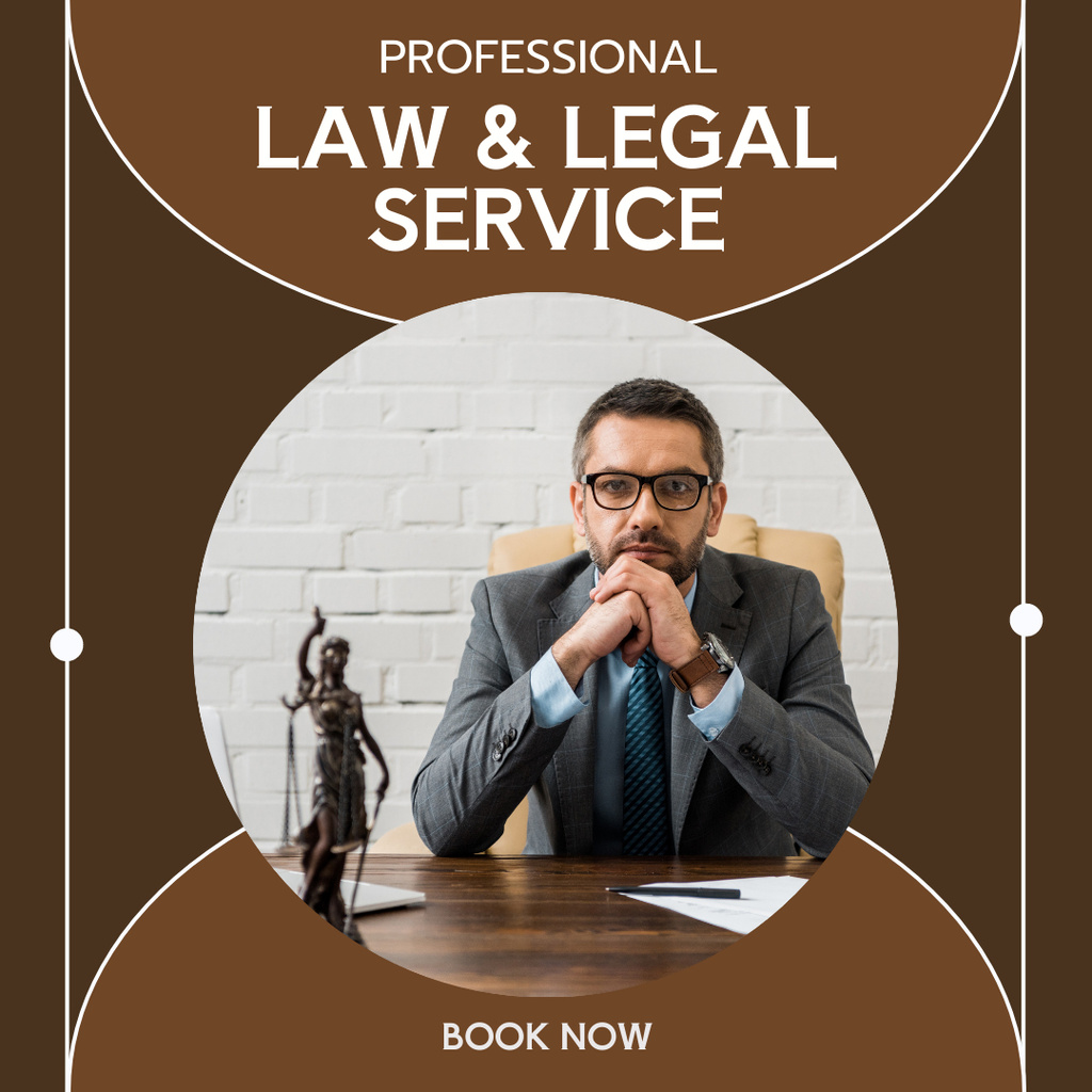 Competent Legal Services Offer with Lawyer on Workplace Instagram Tasarım Şablonu