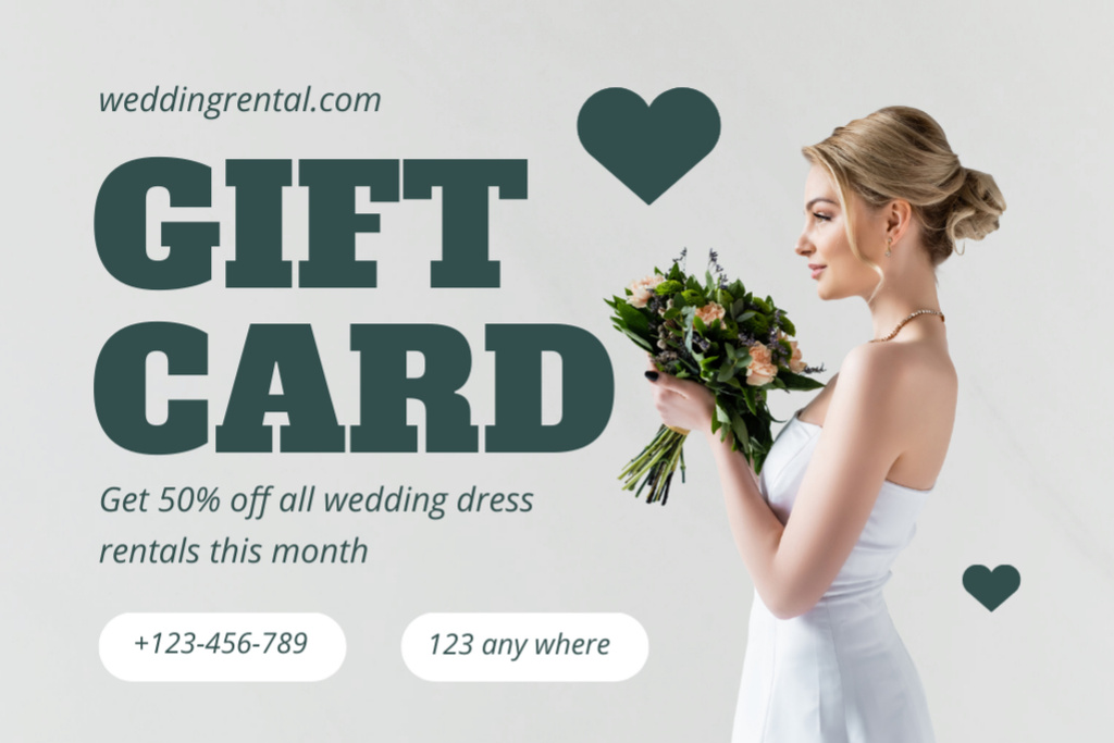 Discount on Rental of All Wedding Dresses Gift Certificate Design Template