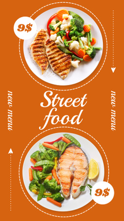 Designvorlage Street Food Ad mit leckeren Gerichten für Instagram Story