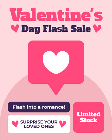Modèle de visuel Annonce de vente flash pour la Saint-Valentin sur rose - Instagram Post Vertical