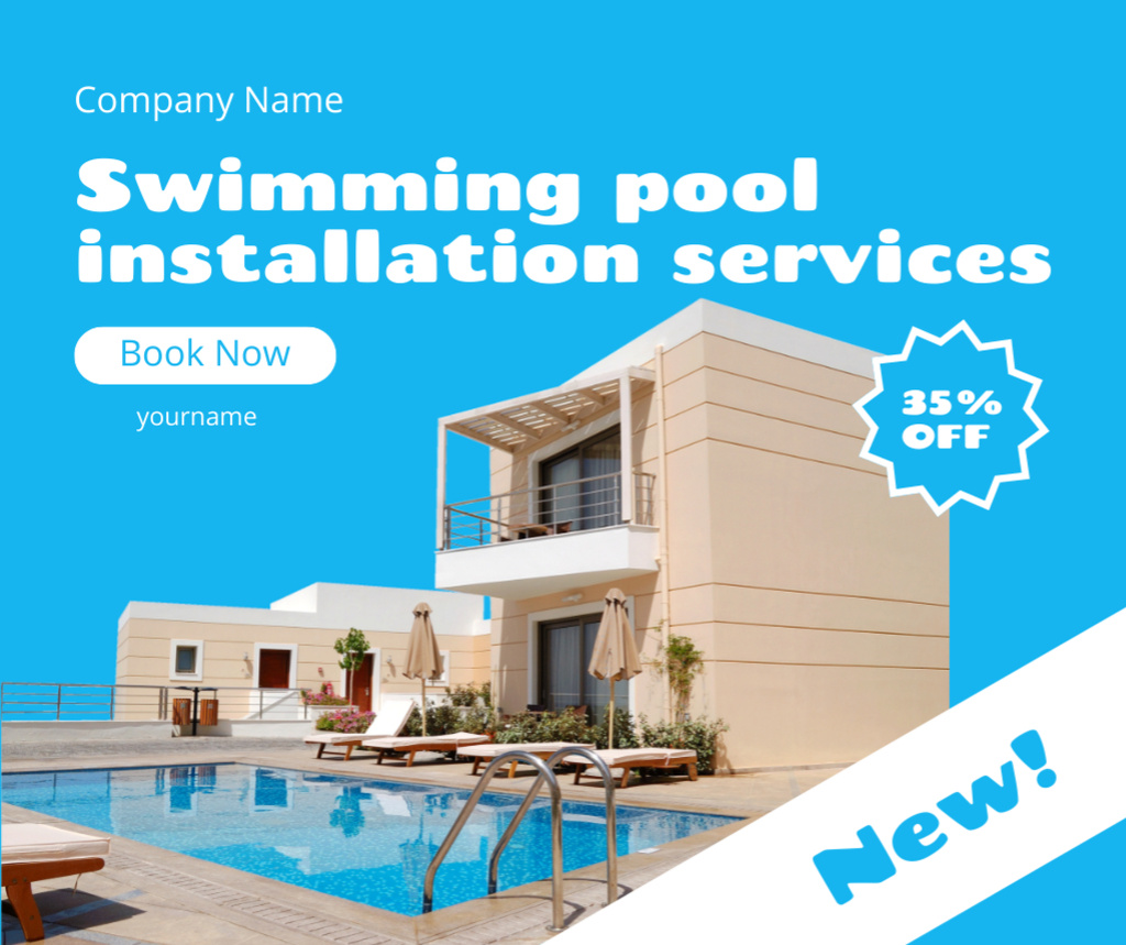 Offer Discounts on Pool Installation Services With Booking Facebook Design Template