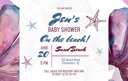 Modèle de visuel Heartfelt Baby Shower Party Announcement on Purple Watercolor - Invitation 4.6x7.2in Horizontal