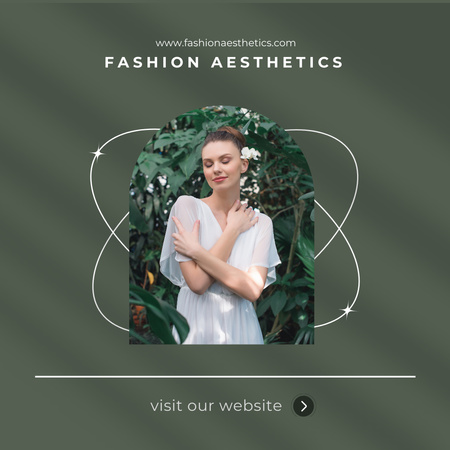 Fashion Style Aesthetics with Attractive Woman on Green Instagram Design Template