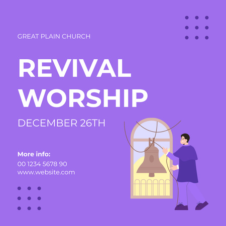 Revival Worship Announcement with Church Bell Instagram Design Template