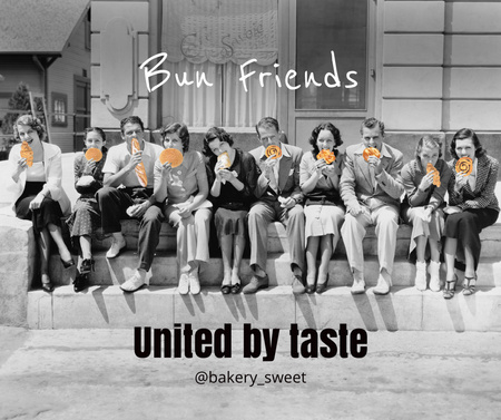 Funny Bakery Promotion with People eating Buns Facebook Modelo de Design