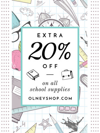 School Supplies Sale Advertisement Stationery Drawings Poster US Design Template
