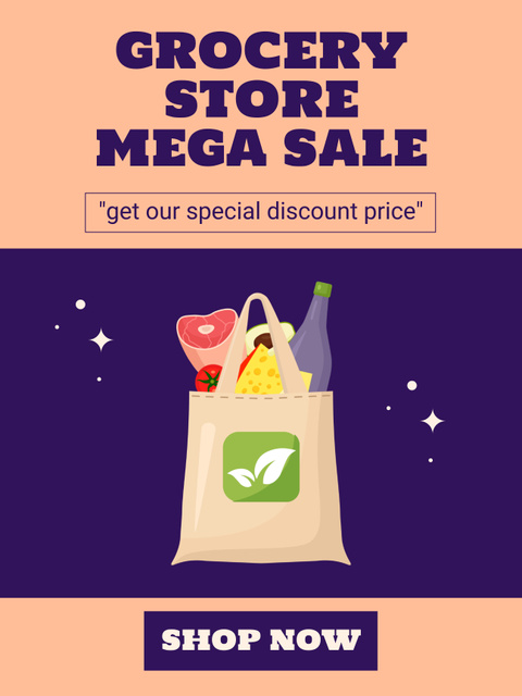Grocery Sale Offer With Illustrated Veggies Poster US Design Template