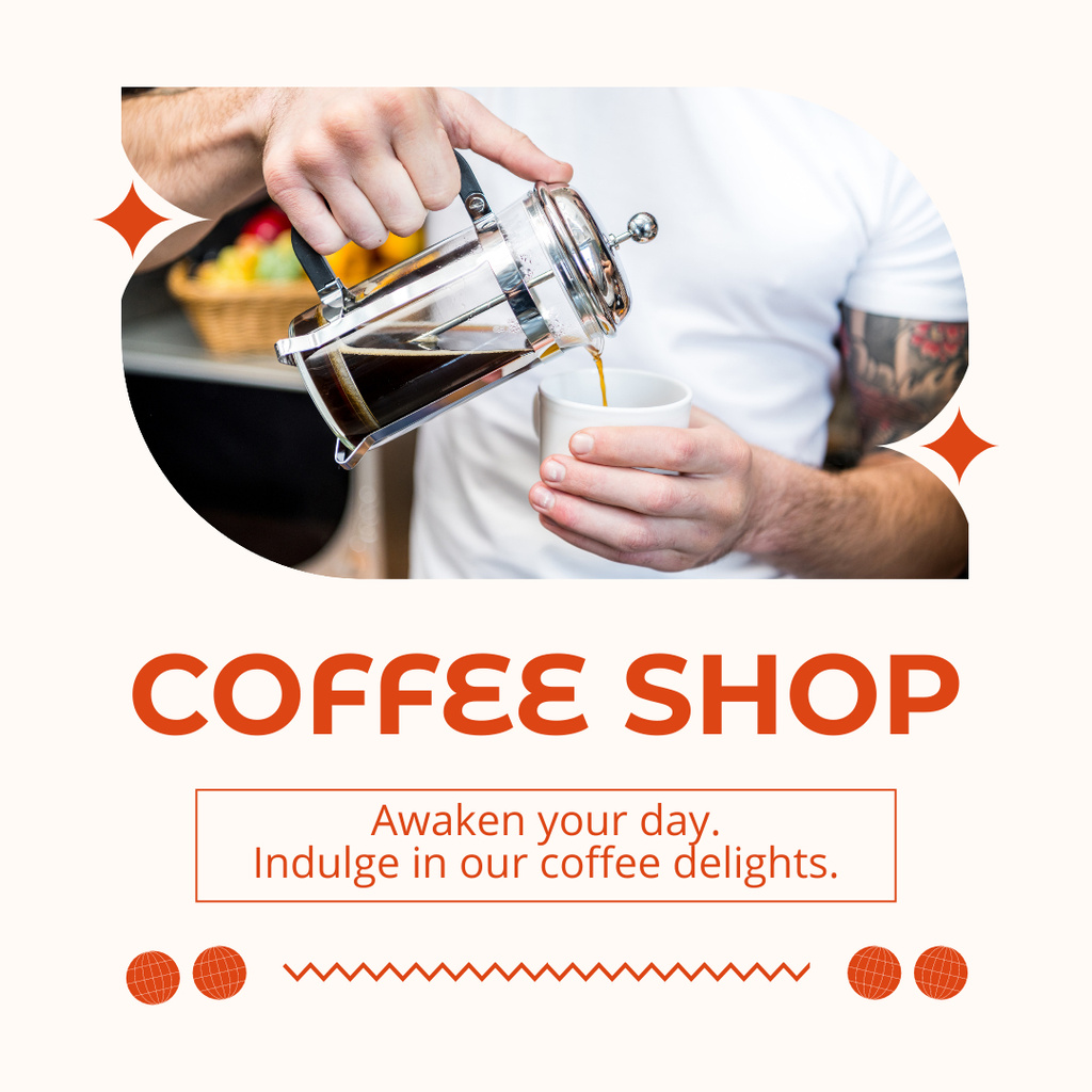 Delightful Coffee With French Press Instagram Design Template