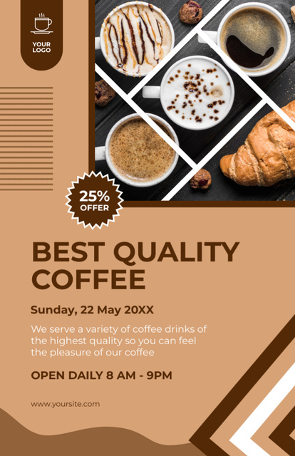 Offer of Best Quality Coffee and Croissant Recipe Card Tasarım Şablonu