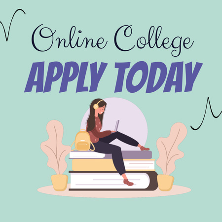 Online College Apply Announcement with Illustration of Students Animated Post Design Template