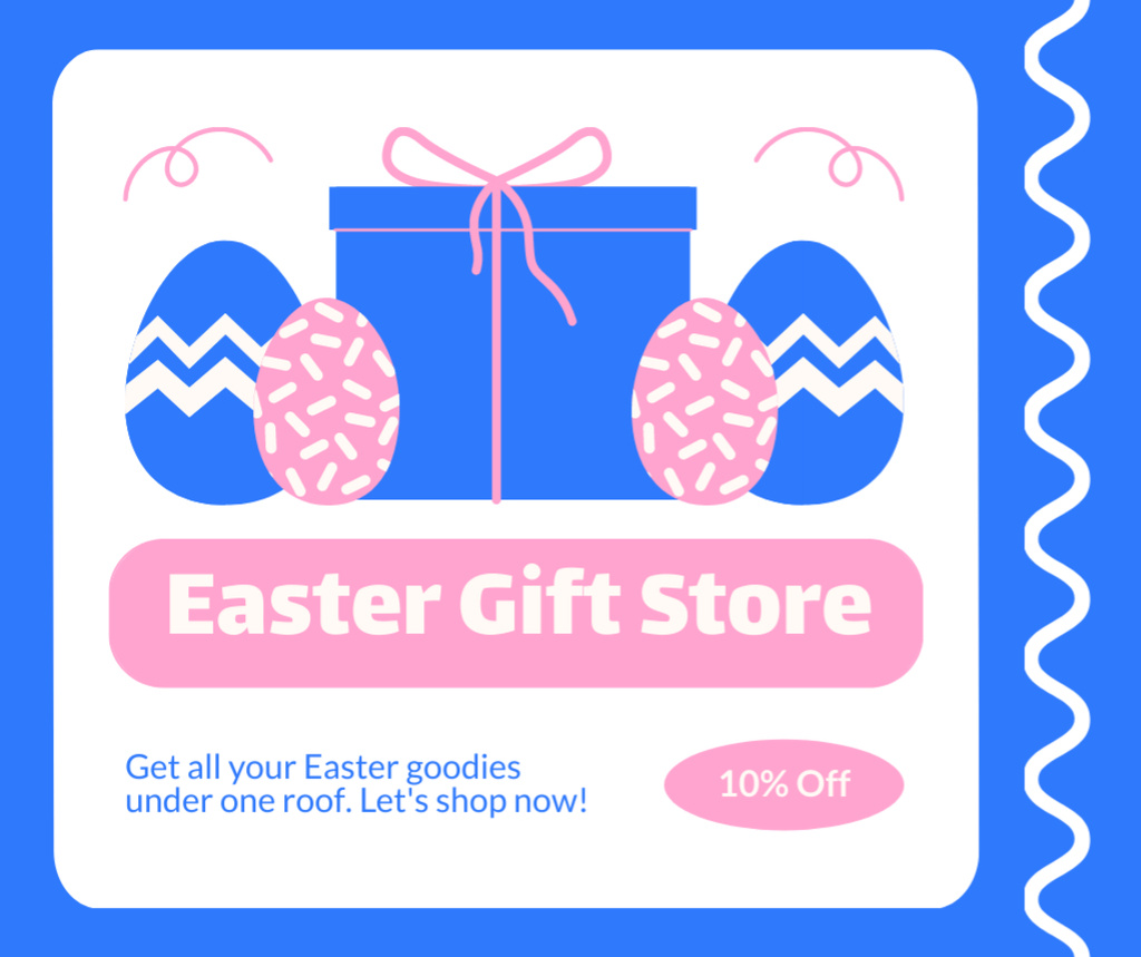 Ontwerpsjabloon van Facebook van Easter Gift Store Ad with Illustration of Present and Eggs