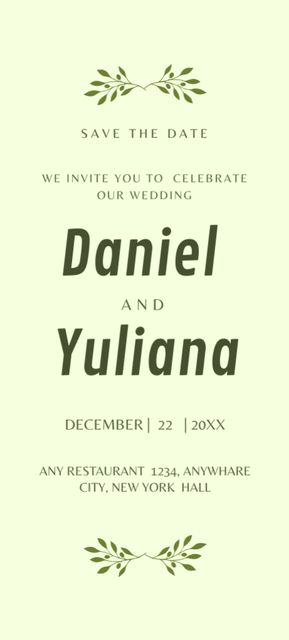 Wedding Celebration Announcement with Text on Green Invitation 9.5x21cm Design Template