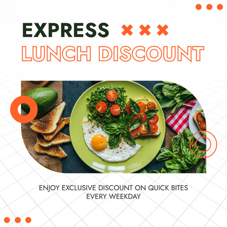 Express Lunch Discount Ad with Tasty Egg and Vegetables Instagram AD Design Template