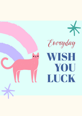 Good Luck Wish With Illustration Of Cat Postcard A6 Vertical Design Template