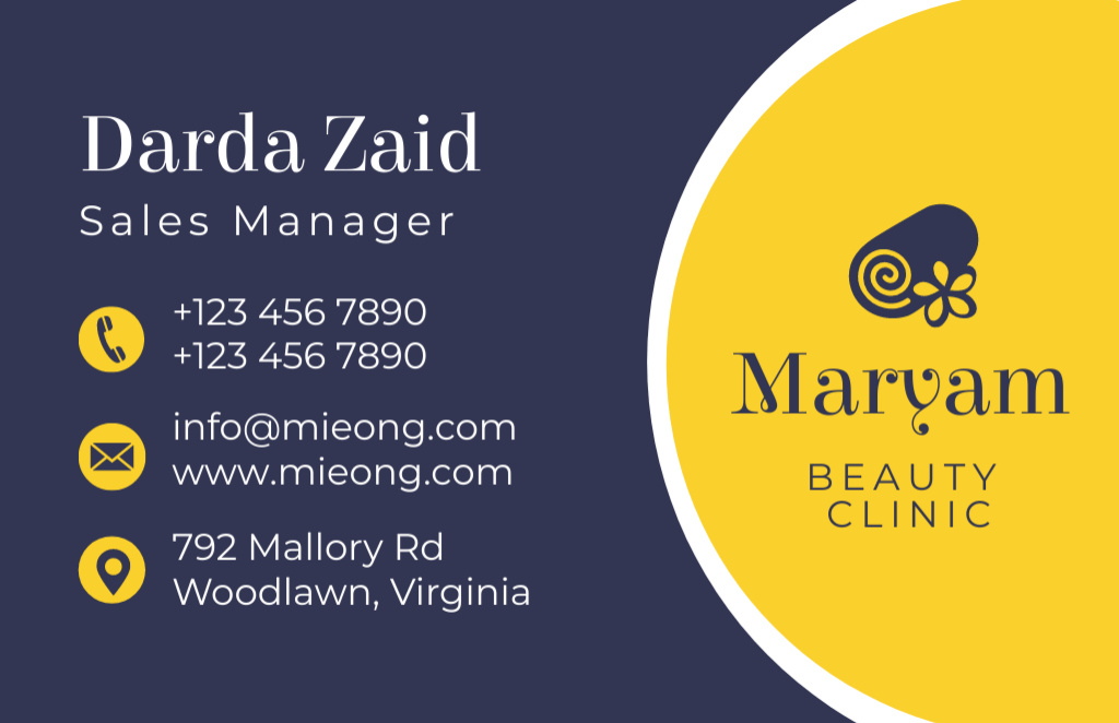 Contacts of Sales Manager of Beauty Clinic Services Business Card 85x55mm Tasarım Şablonu