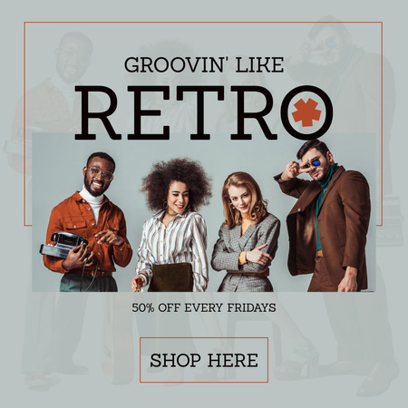 Hipsters in stylish retro wear Instagram AD Design Template