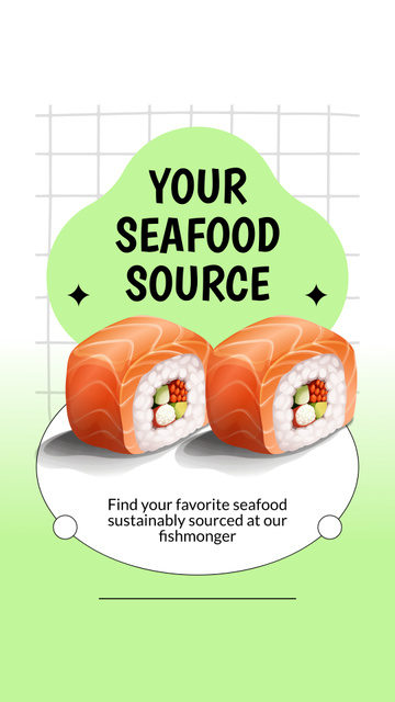 Seafood Promo with Appetizing Fresh Sushi Instagram Video Story Design Template