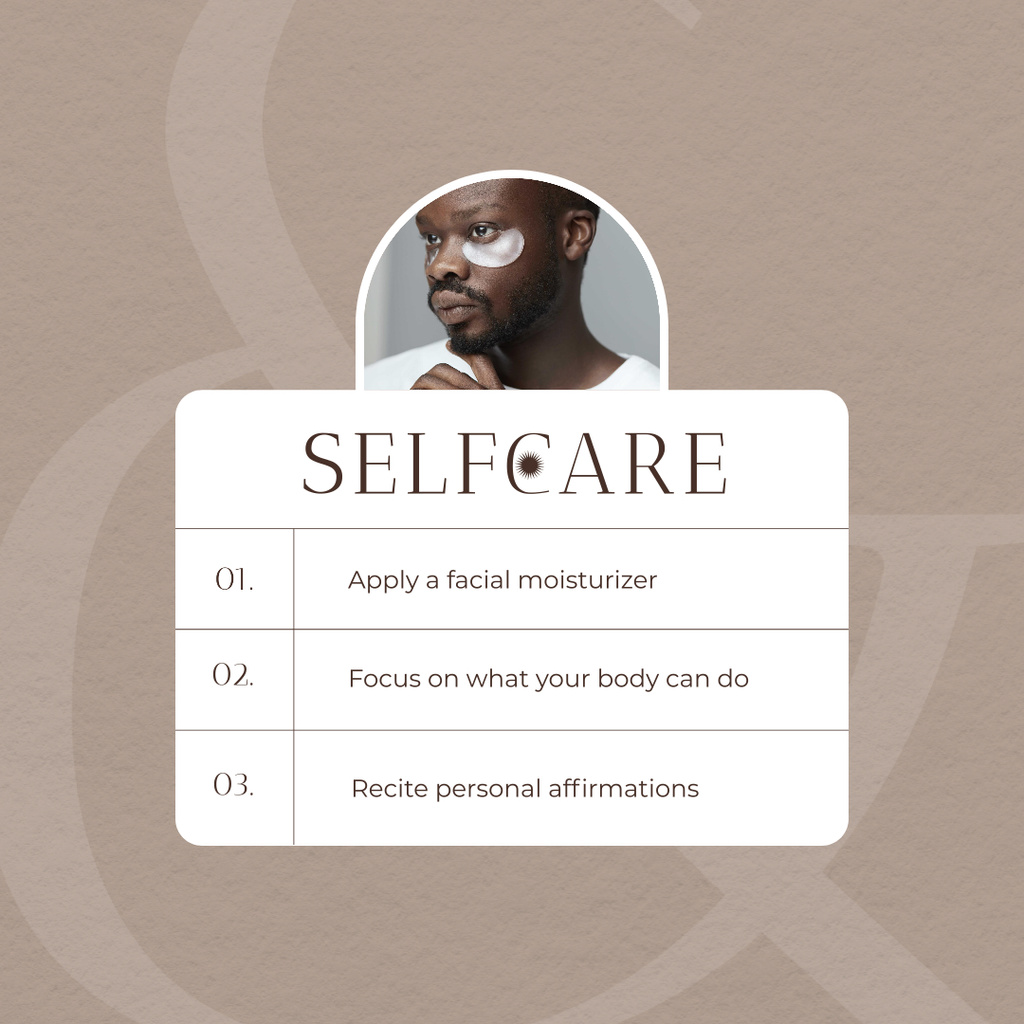 Selfcare Ad with Cosmetic Eyepatches on Man's Face Instagram Modelo de Design