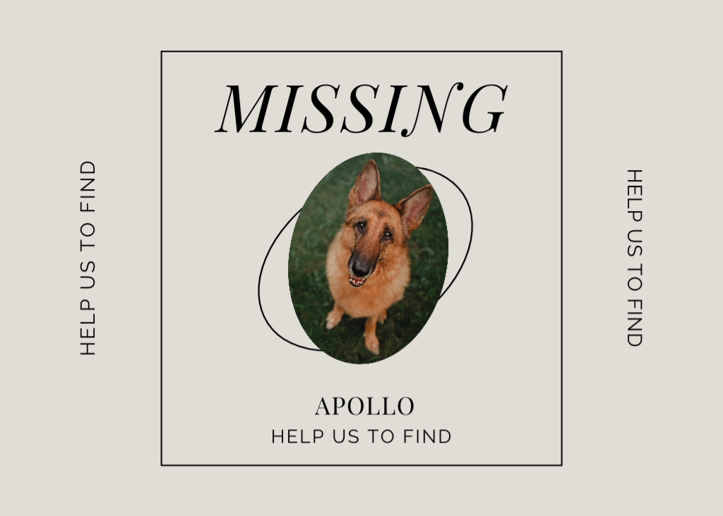 Lost Dog Information with German Shepherd Flyer 5x7in Horizontalデザインテンプレート