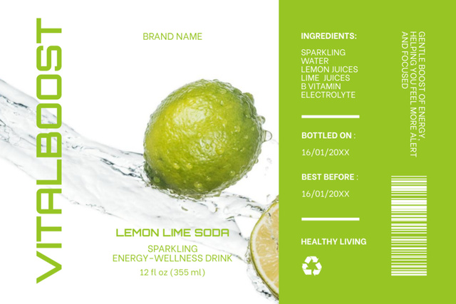 Sparkling Water With Lime And Lemon Taste Label Tasarım Şablonu