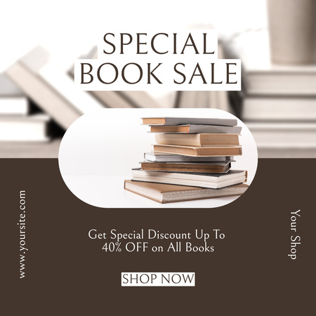 Book Special Sale with Stack of Books in Brown Instagram Design Template