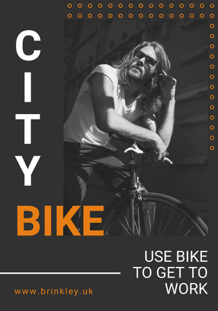 Handsome Man with Bike in City Poster 28x40in Design Template