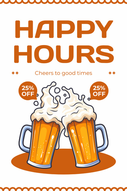 Happy Hours at Bar for Foamy Beer with Discount Pinterest Design Template