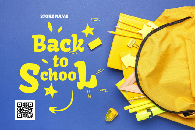 Ontwerpsjabloon van Postcard 4x6in van Back to School Store With Backpack And Stationery