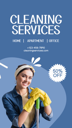 Platilla de diseño Cleaning Services Ad with Woman in Yellow Gloves Instagram Video Story