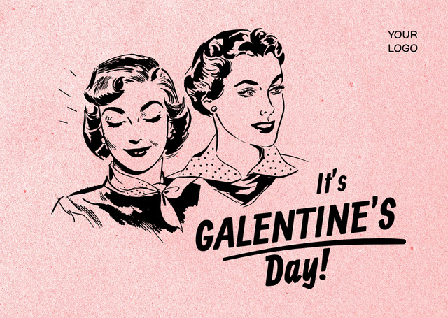 Galentine's Day Greeting with Creative Illustration Postcard Design Template