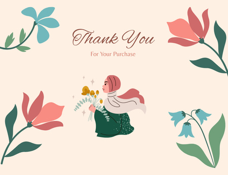 Obrigado mensagem com mulheres e flores brilhantes Thank You Card 5.5x4in Horizontal Modelo de Design