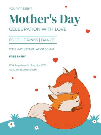 Празднование Дня матери с Лисой Мама с дочкой Poster US – шаблон для дизайна