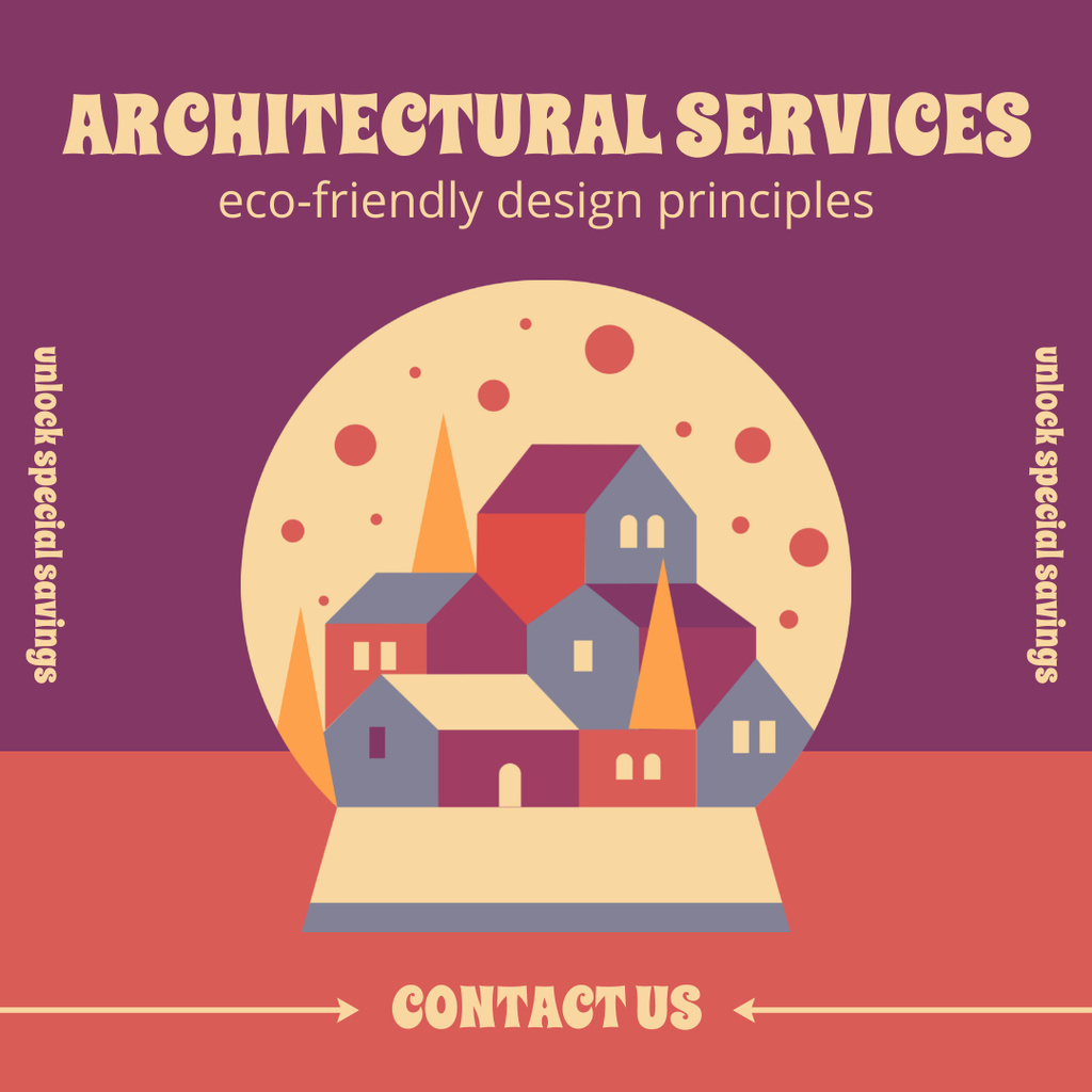 Architectural Services Ad with Illustration of Buildings in Town Instagram tervezősablon