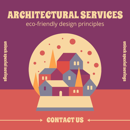 Template di design Annuncio di servizi architettonici con illustrazione di edifici in città Instagram