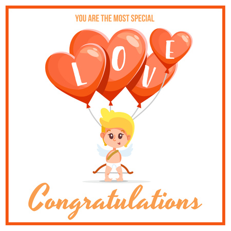 Cupid with heart Balloons on Valentine's Day Instagram AD Design Template