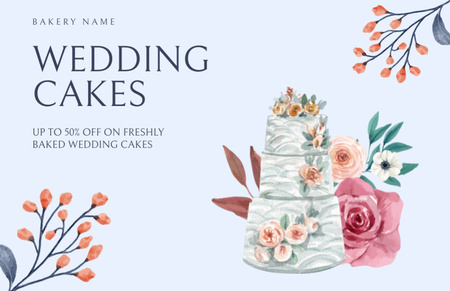 Plantilla de diseño de Announcement of Wedding Cakes for Sale with Watercolor Illustration Thank You Card 5.5x8.5in 