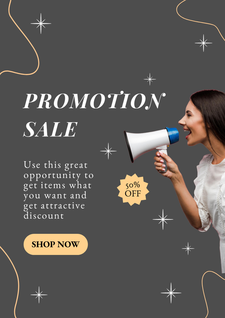 Promotion Sale At Half Price With Megaphone Poster A3 Design Template