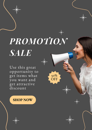 Promotion Sale At Half Price With Megaphone Poster A3 – шаблон для дизайну