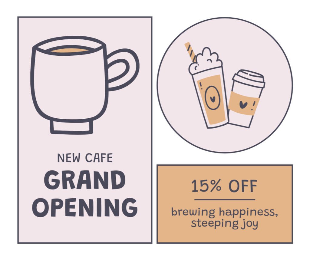 Ontwerpsjabloon van Facebook van New Cafe Opening Event With Discount On Beverages