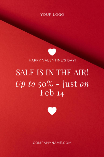 Sale Announcement With Discounts on Valentine's Day In Red Postcard 4x6in Vertical Modelo de Design