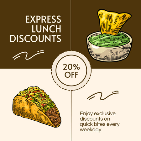 Express Lunch Discounts Offer with Taco and Nachos Instagram AD Design Template