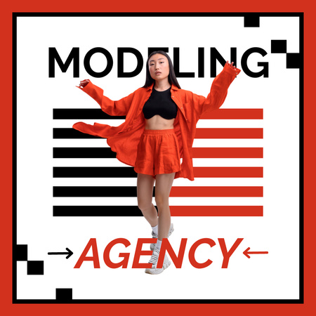 Tyylikäs aasialainen nainen punaisessa asussa Instagram Design Template