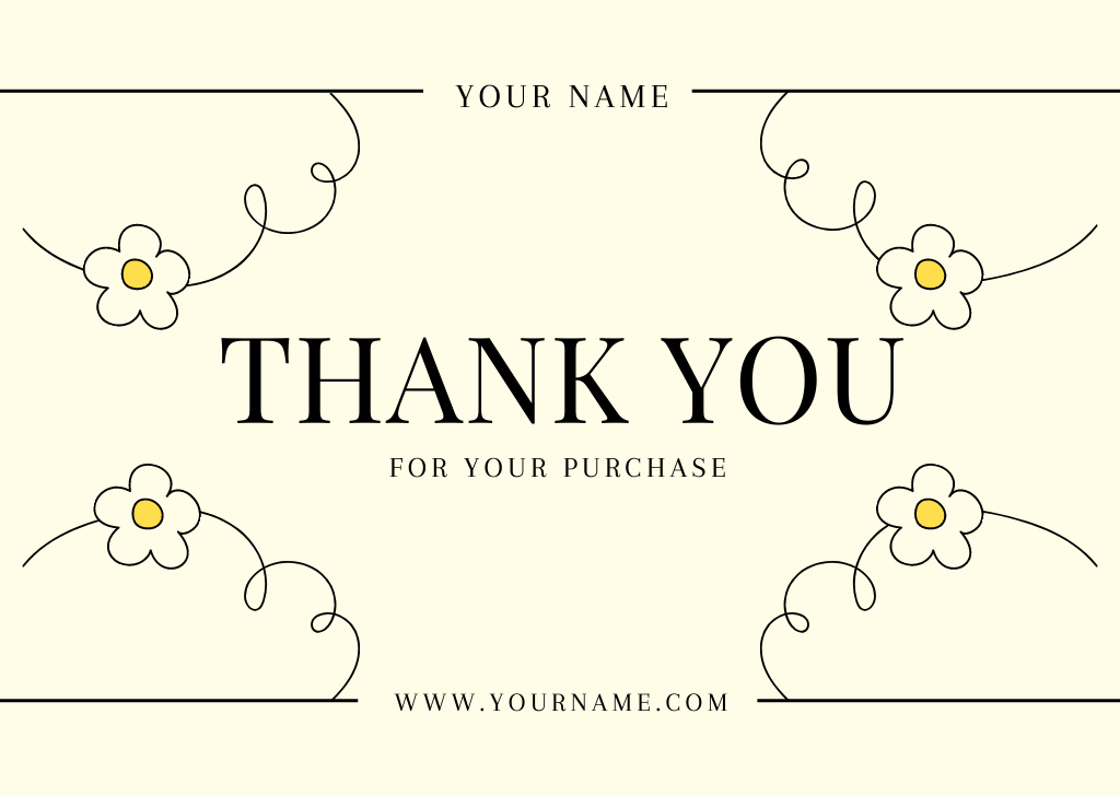 Thank You Message with Simple Hand Drawing Daisies Card Design Template