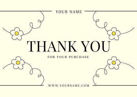 Thank You Message with Simple Hand Drawing Daisies Card – шаблон для дизайна