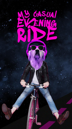 Modèle de visuel Funny Dog in Sunglasses riding Bicycle - Instagram Story