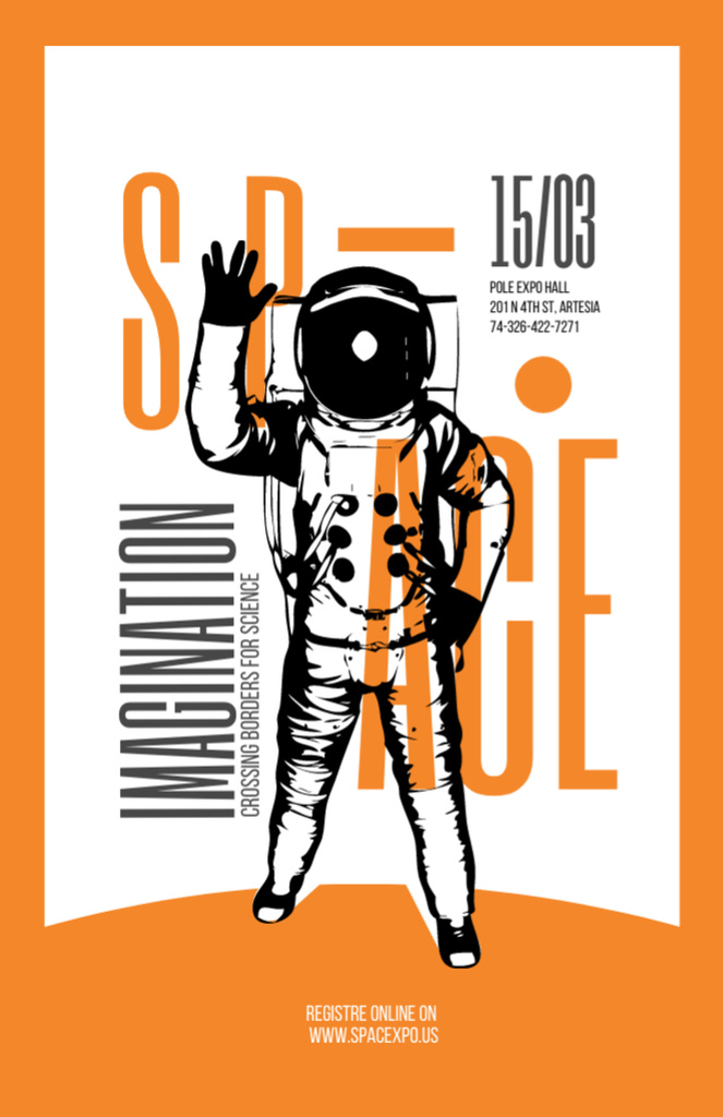 Designvorlage Space Lecture Ad with Astronaut Sketch für Flyer 5.5x8.5in