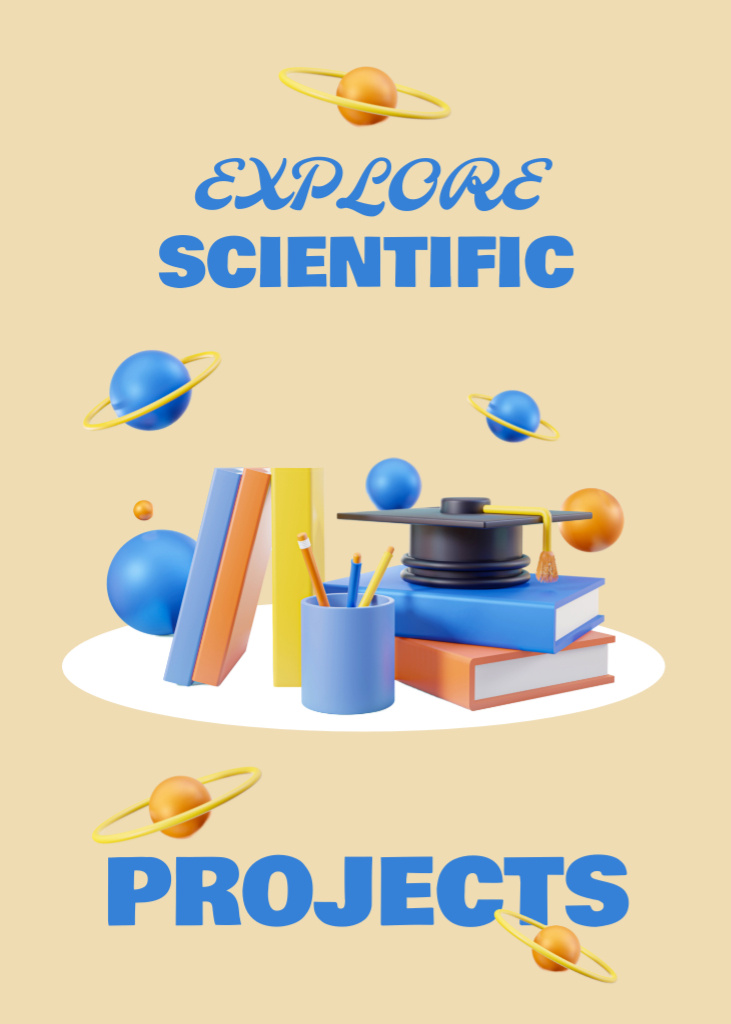 Modèle de visuel Scientific Projects Announcement with Illustration of Books - Postcard 5x7in Vertical