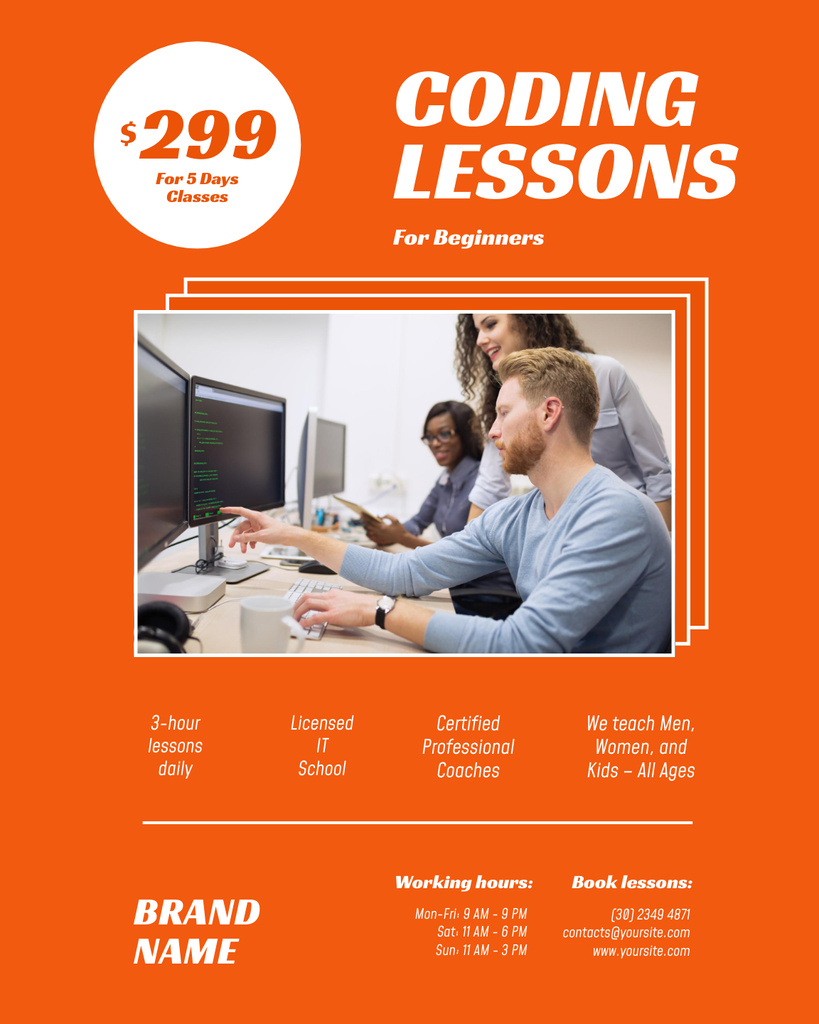 Beginner's Coding Trainings Ad In Orange Poster 16x20in – шаблон для дизайна