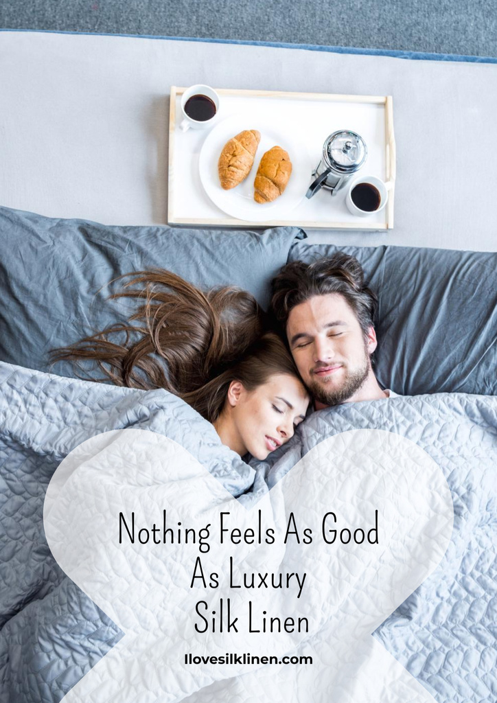 Designvorlage Sale of Luxury Silk Linen with Happy Couple in Bed für Poster B2
